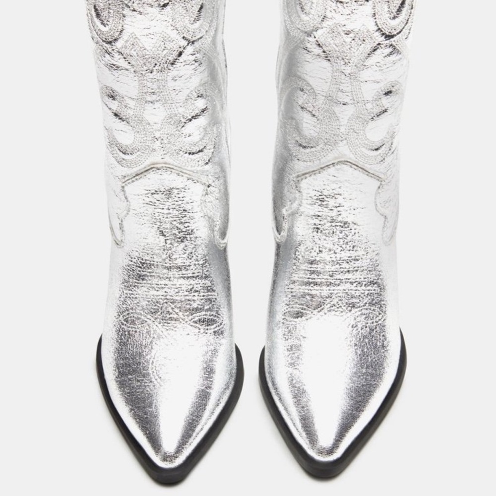 Steve Madden Lasso Silver Embossed Women's Cowboy Boots - Picture 7 of 9